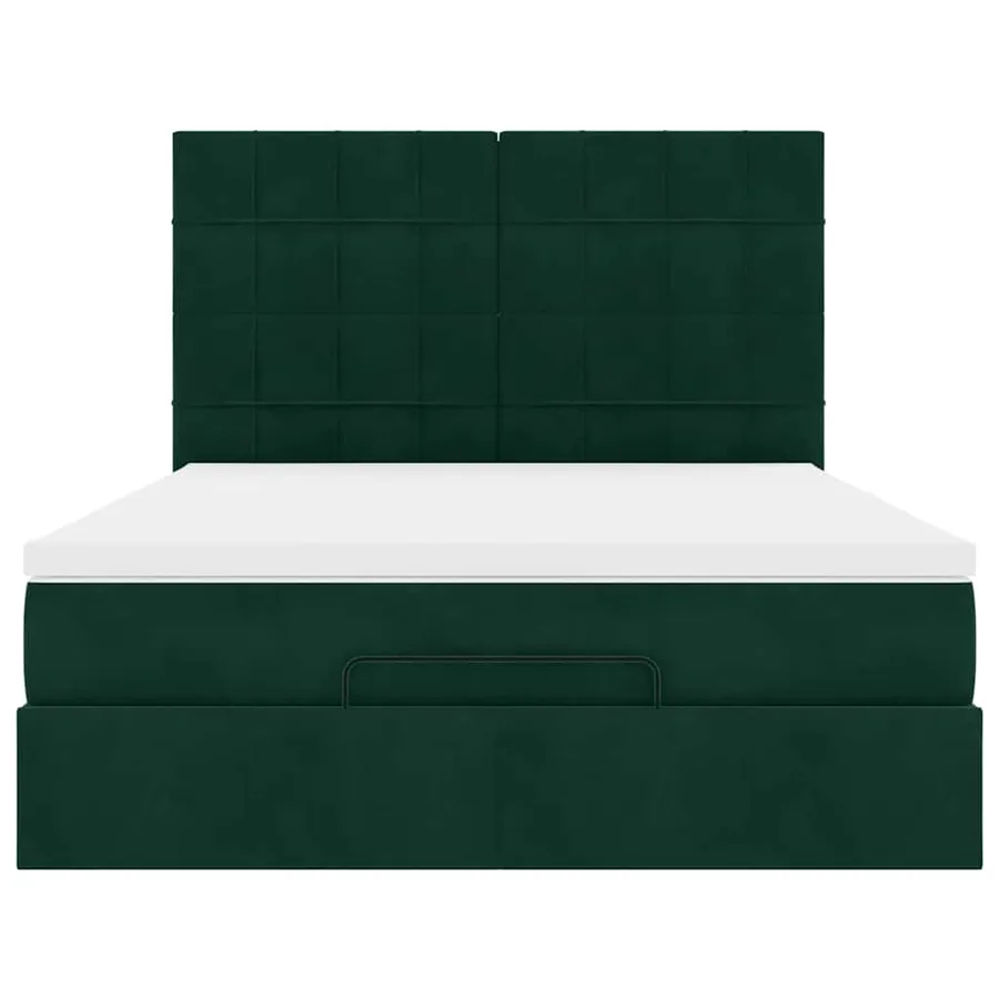 Cadre de lit ottoman avec matelas vert foncé 140x200 cm velours - 8