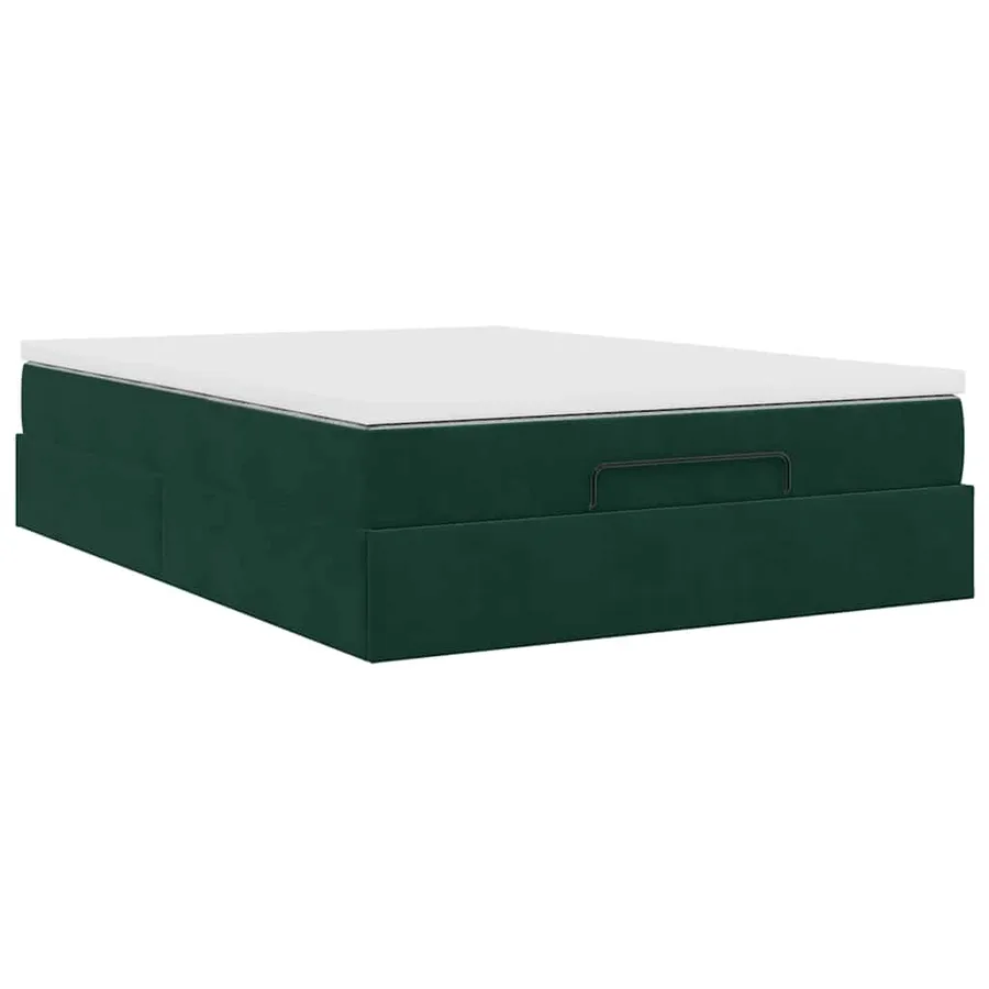Cadre de lit ottoman avec matelas vert foncé 140x200 cm velours - 10