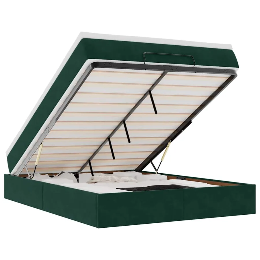 Cadre de lit ottoman avec matelas vert foncé 140x200 cm velours - 2