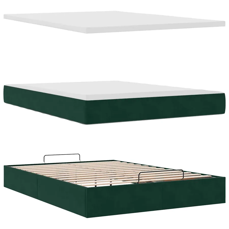 Cadre de lit ottoman avec matelas vert foncé 140x200 cm velours - 8