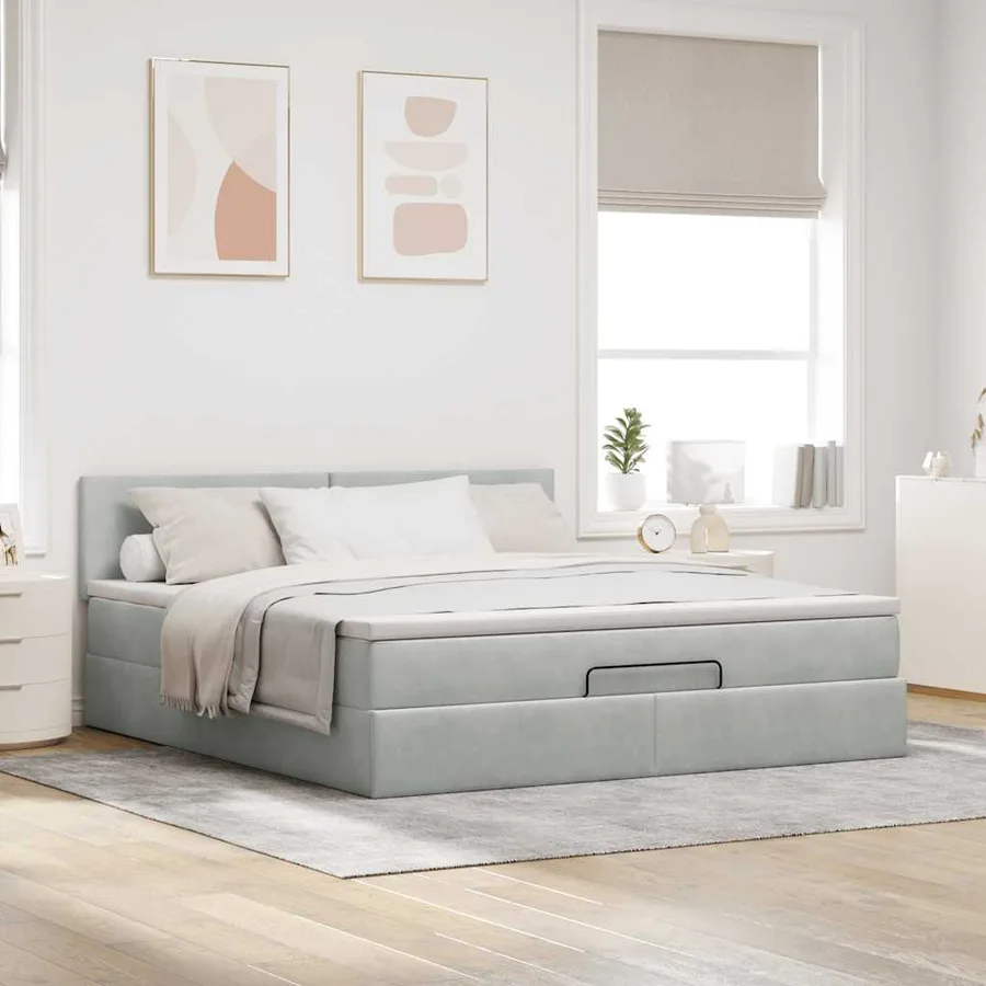 Cadre de lit ottoman avec matelas gris clair 160x200 cm velours - 3