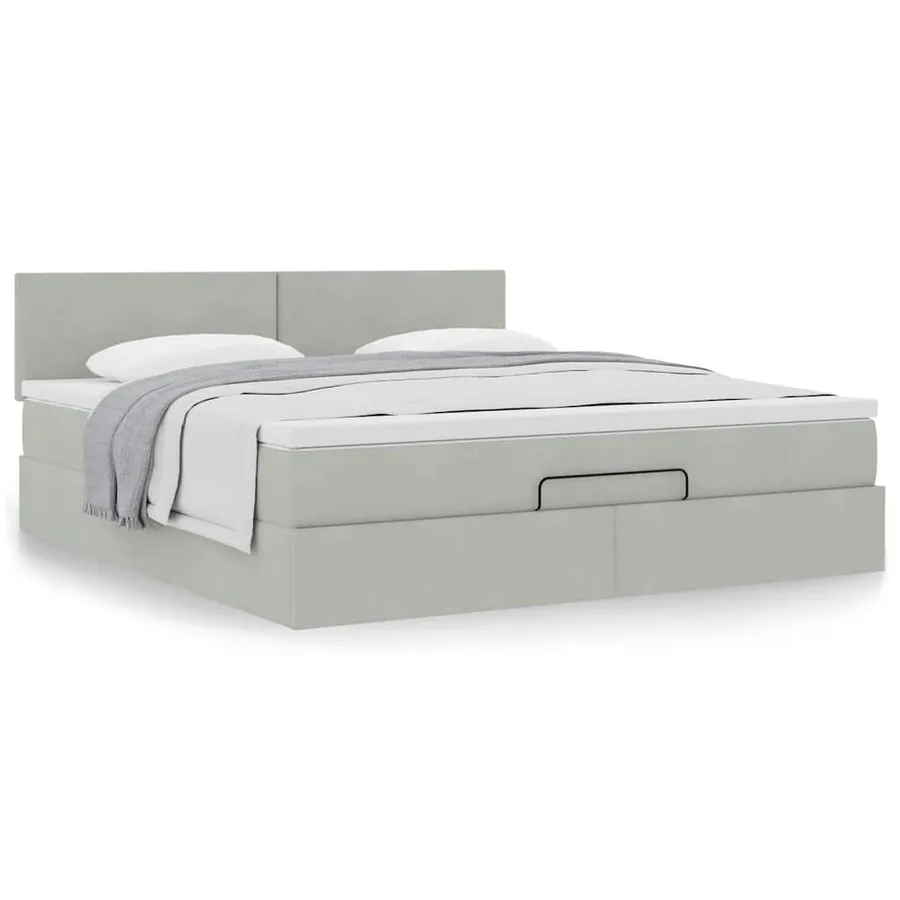 Cadre de lit ottoman avec matelas gris clair 160x200 cm velours - 4