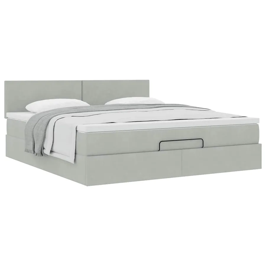 Cadre de lit ottoman avec matelas gris clair 160x200 cm velours - 5