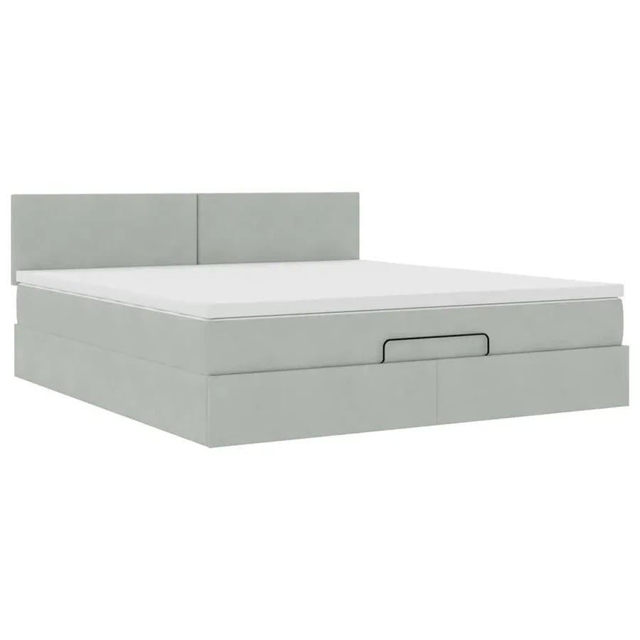 Cadre de lit ottoman avec matelas gris clair 160x200 cm velours - 6