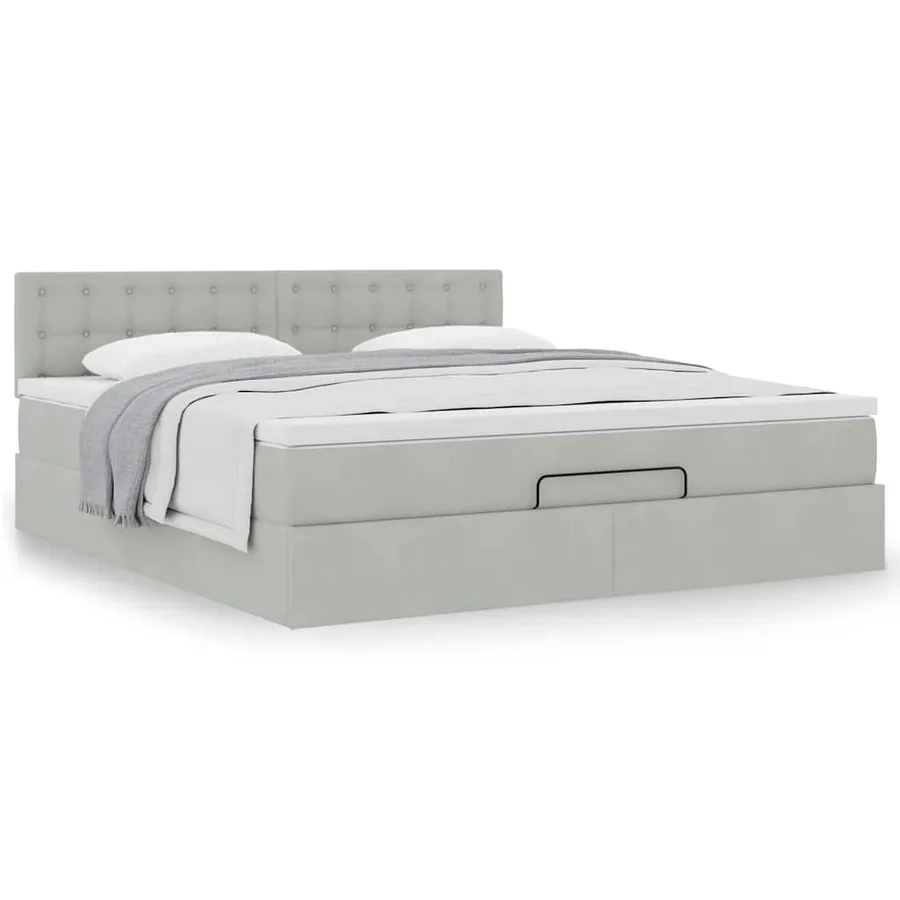 Cadre de lit ottoman avec matelas gris clair 160x200 cm velours - 4