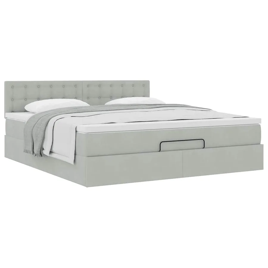 Cadre de lit ottoman avec matelas gris clair 160x200 cm velours - 5