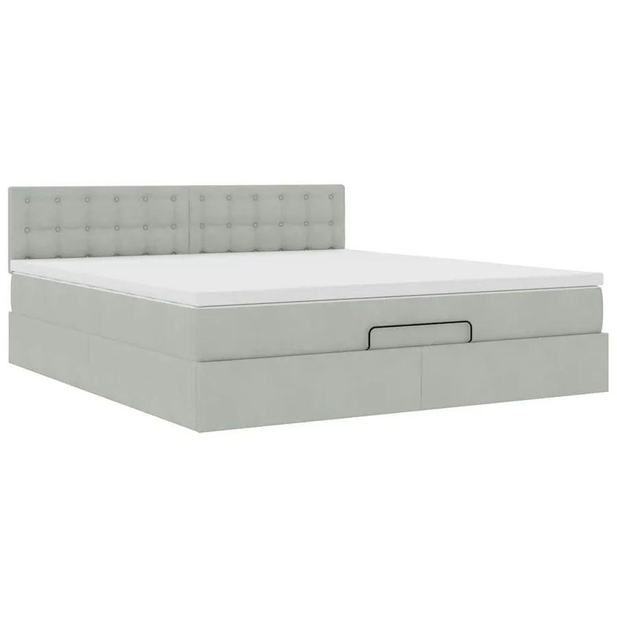 Cadre de lit ottoman avec matelas gris clair 160x200 cm velours - 6