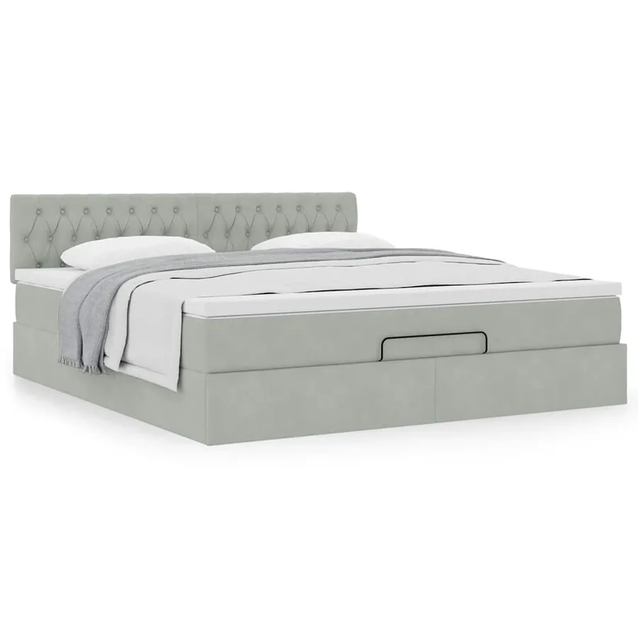 Cadre de lit ottoman avec matelas gris clair 160x200 cm velours - 4
