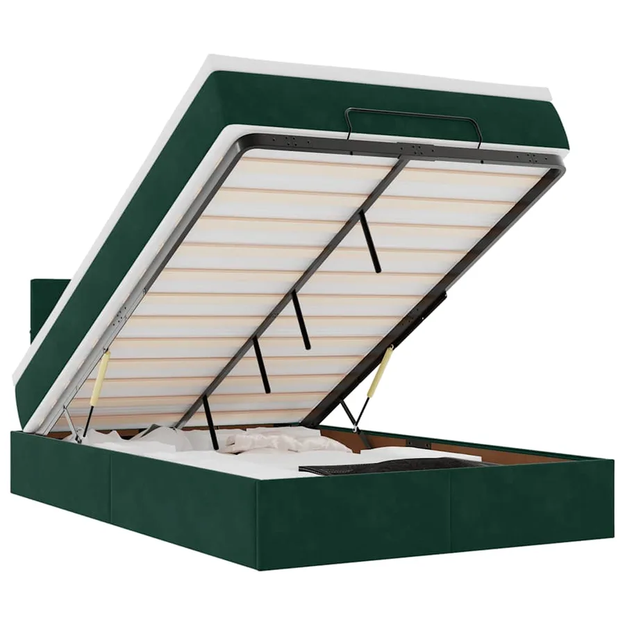 Cadre de lit ottoman avec matelas vert foncé 120x200 cm velours - 2