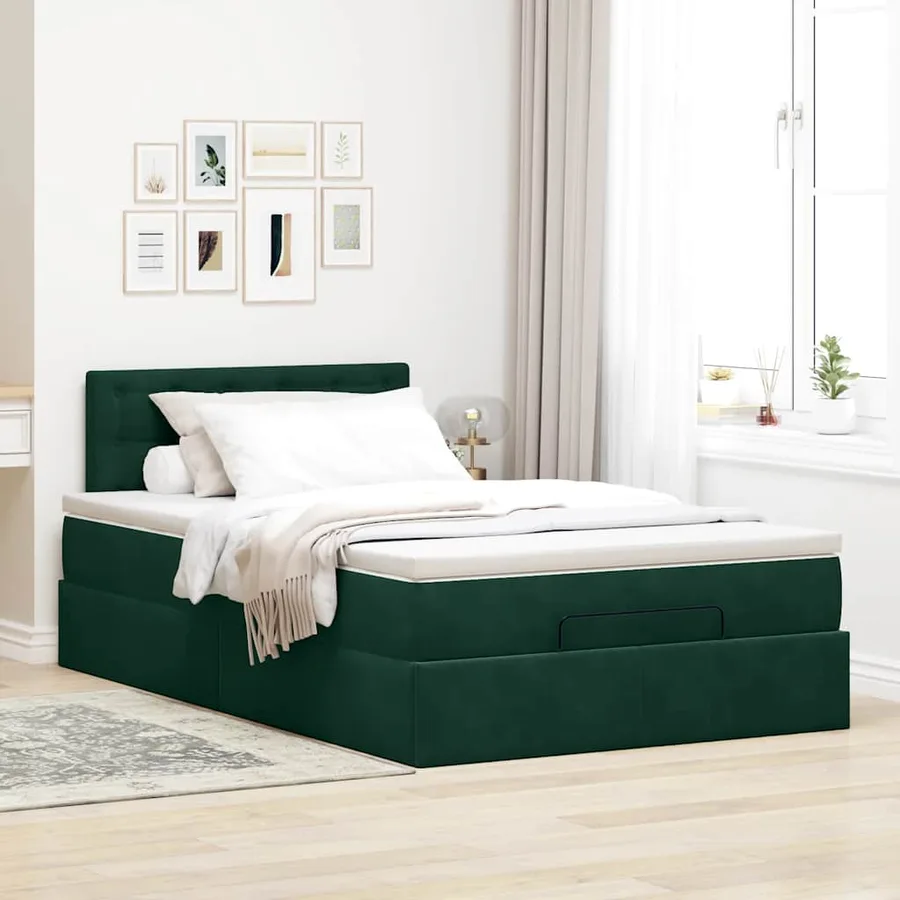 Cadre de lit ottoman avec matelas vert foncé 120x200 cm velours - 3
