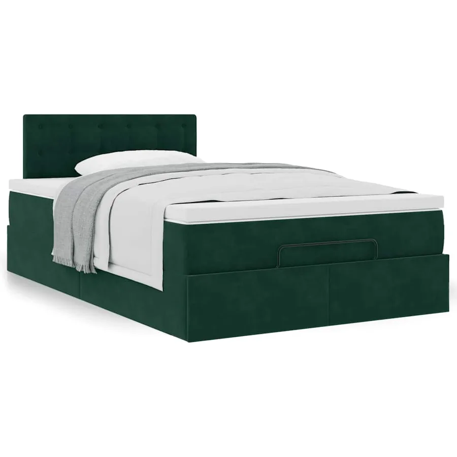 Cadre de lit ottoman avec matelas vert foncé 120x200 cm velours - 4