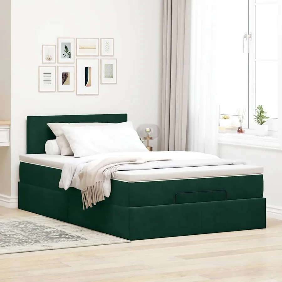 Cadre de lit ottoman avec matelas vert foncé 120x200 cm velours - 4