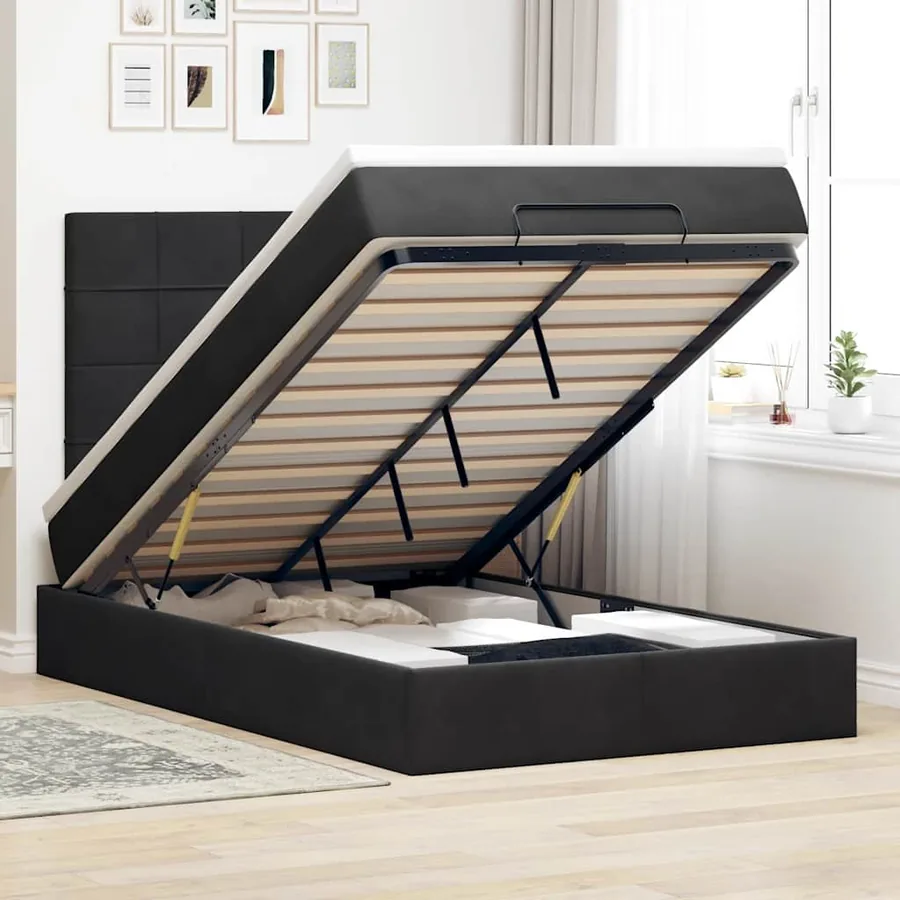 Cadre de lit ottoman avec matelas noir 120x200 cm velours
