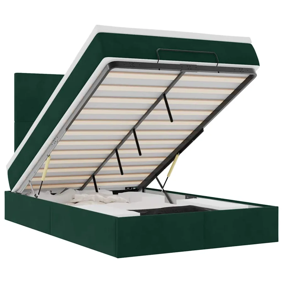 Cadre de lit ottoman avec matelas vert foncé 120x200 cm velours - 2