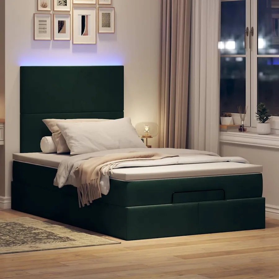 Cadre de lit ottoman avec matelas vert foncé 120x200 cm velours - 3