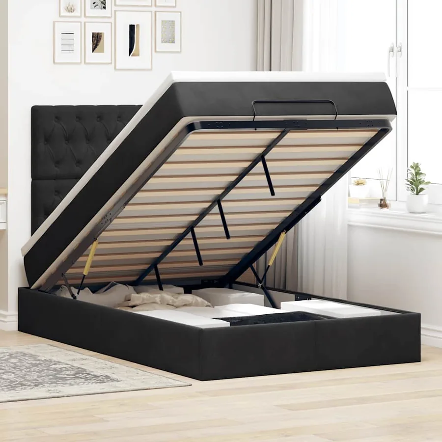Cadre de lit ottoman avec matelas noir 120x200 cm velours