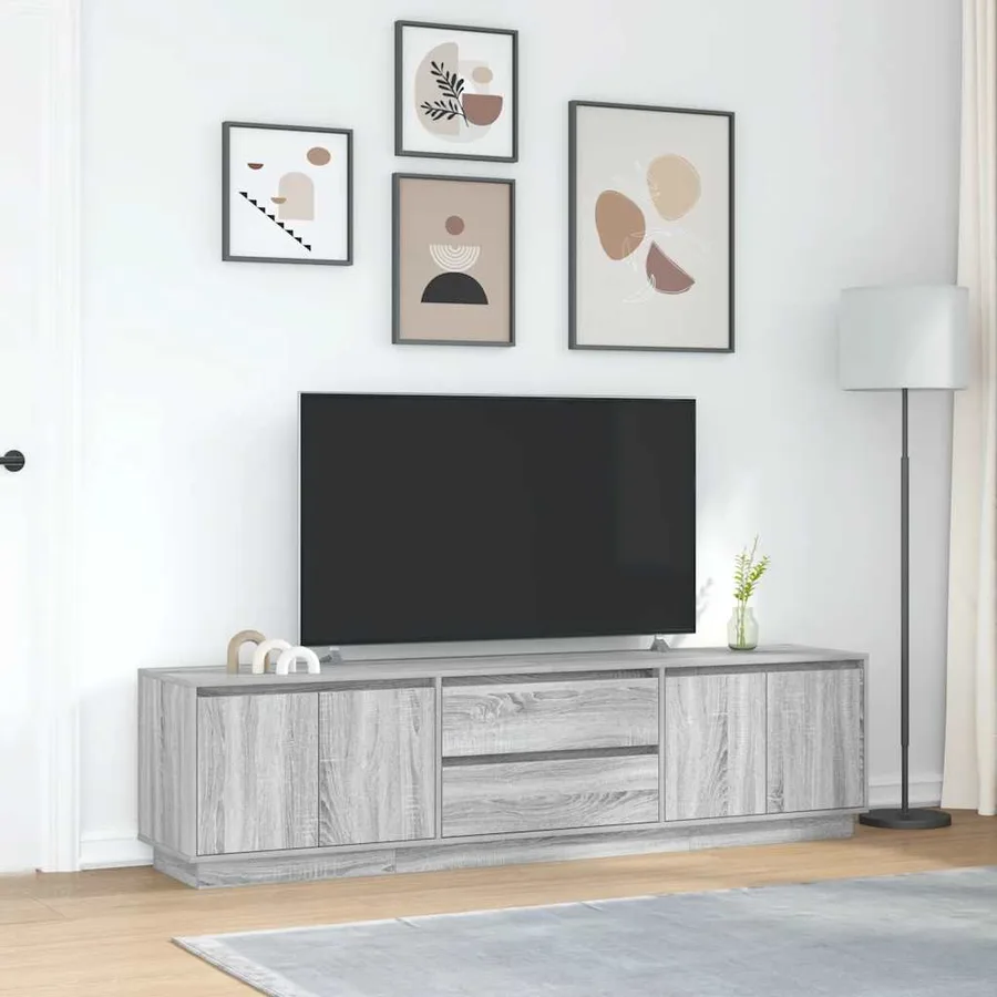 Meuble TV avec lumières LED sonoma gris 193,5x41x50 cm - 4