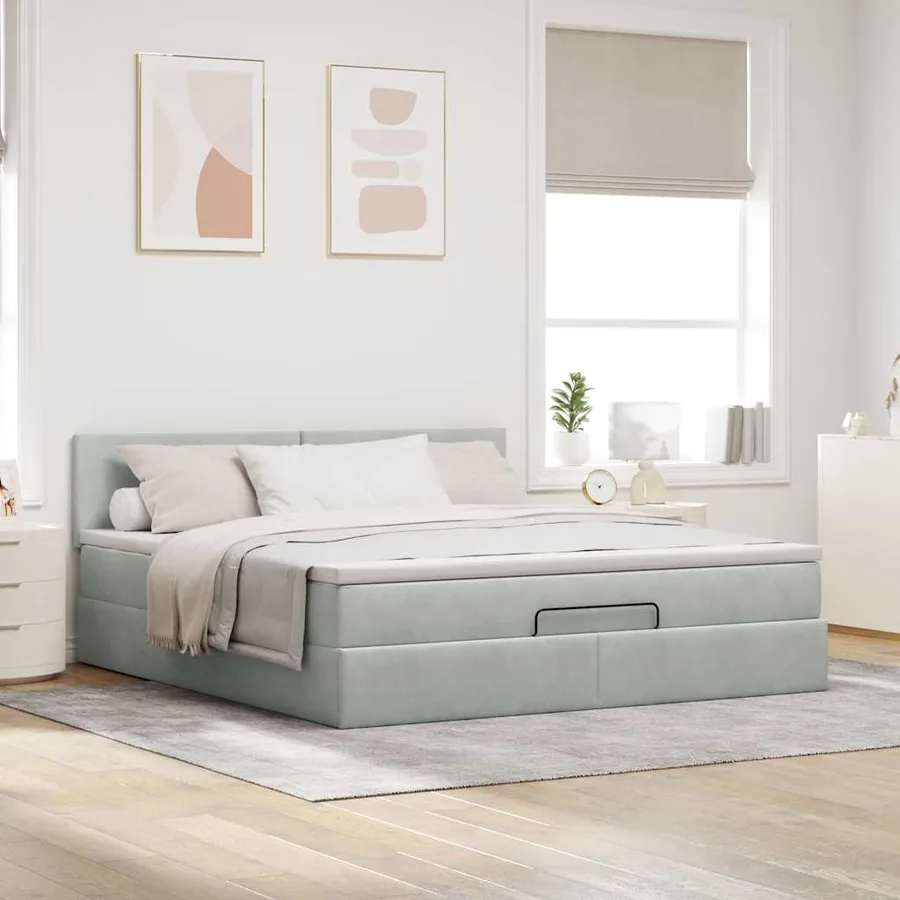 Cadre de lit ottoman avec matelas gris clair 180x200 cm velours - 4