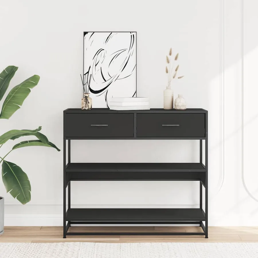 Table console noir 90x35x80 cm bois d'ingénierie - 3