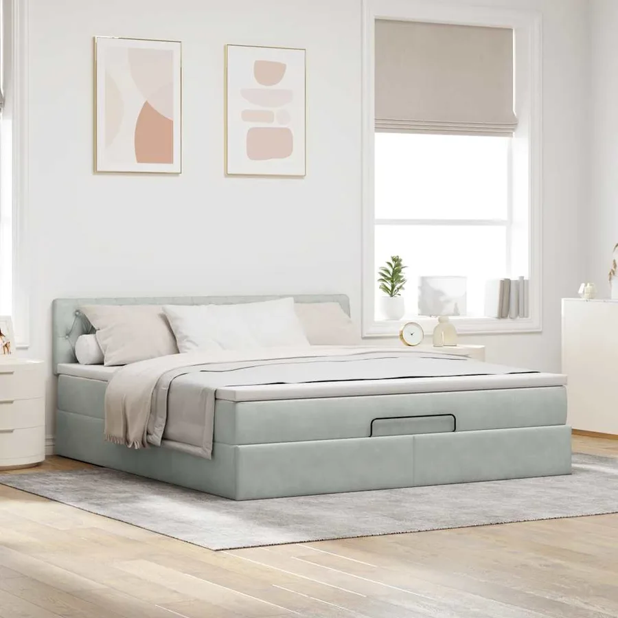 Cadre de lit ottoman avec matelas gris clair 180x200 cm velours - 4