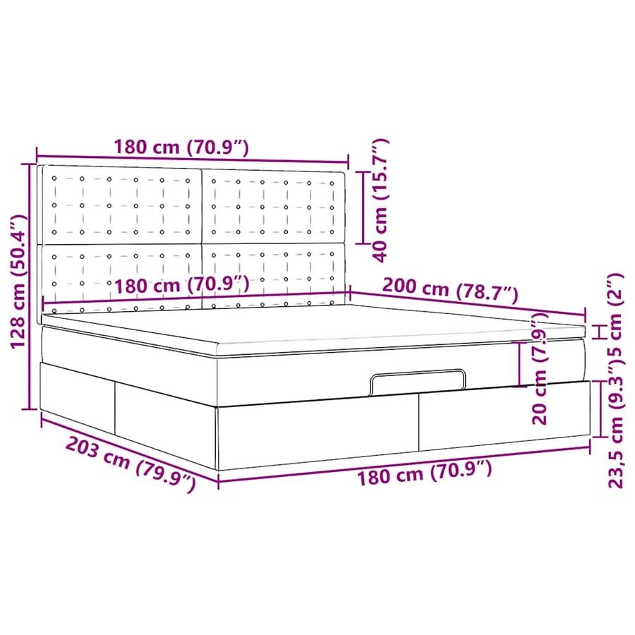 Cadre de lit ottoman et matelas gris clair 180x200cm velours - 18