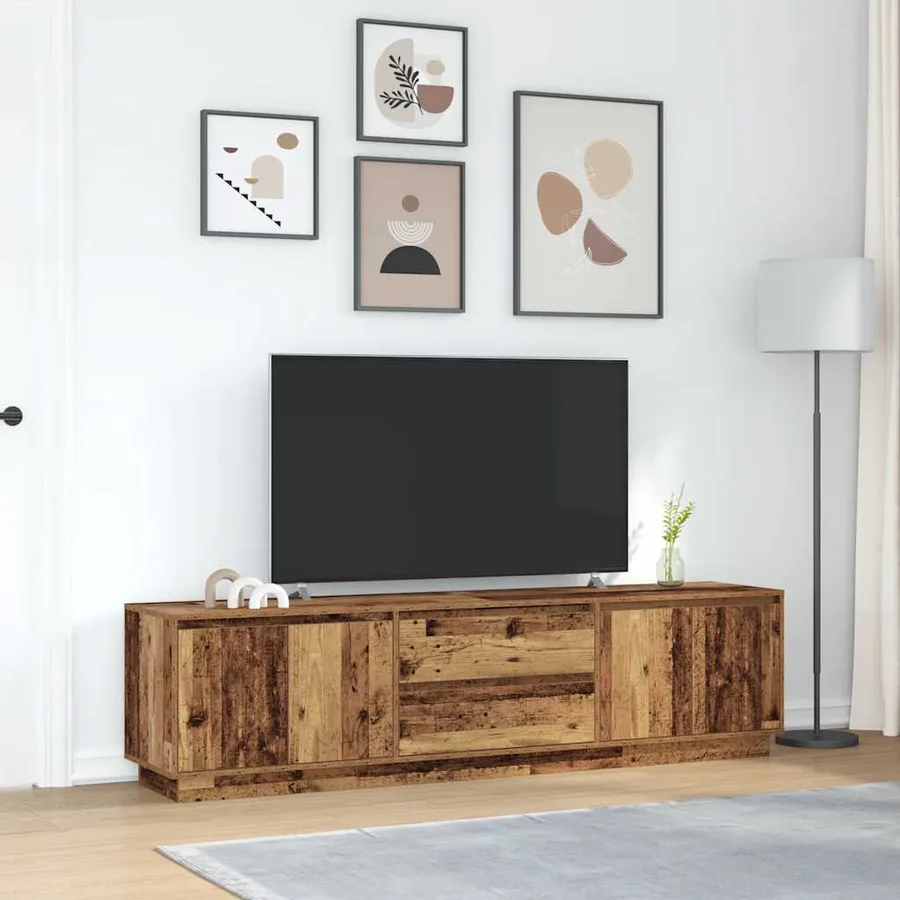 Meuble TV avec éclairage LED vieux bois 193,5x41x50 cm - 4