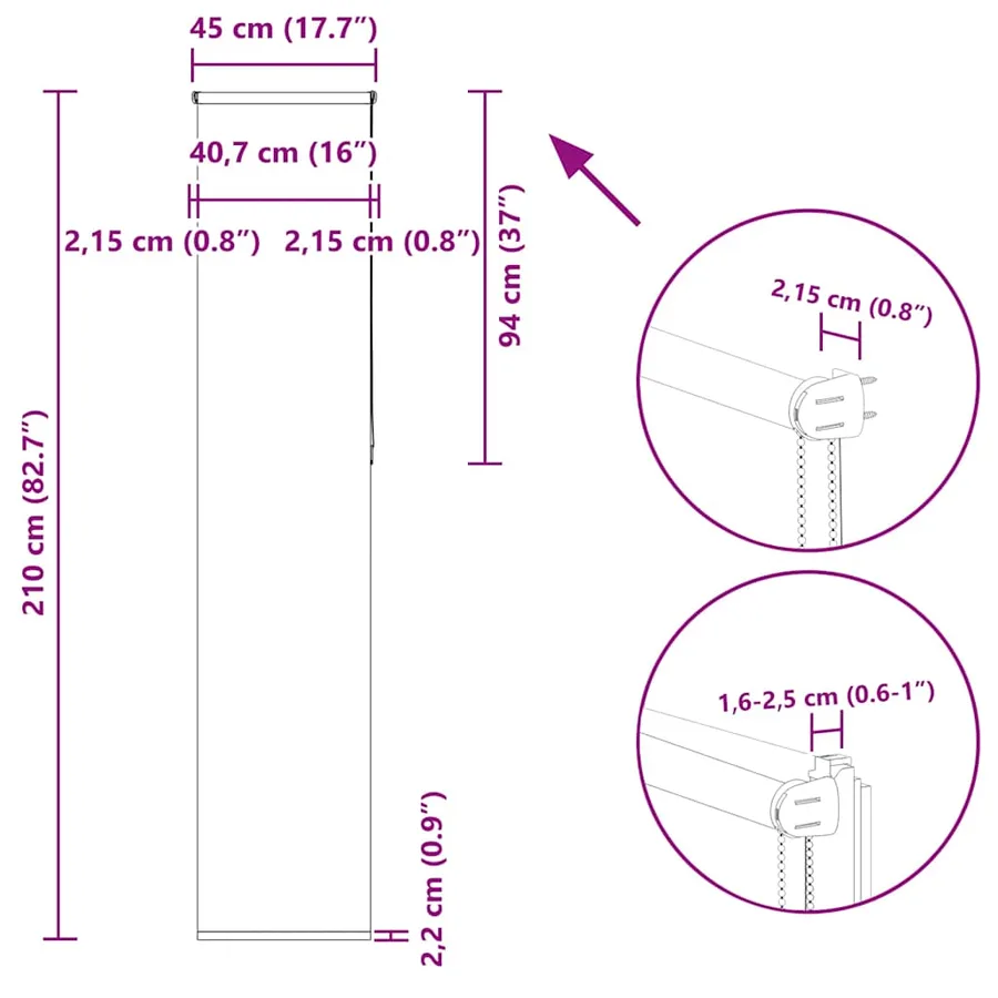 Store enrouleur occultant blanc cassé 45x210cm largeur du tissu - 18
