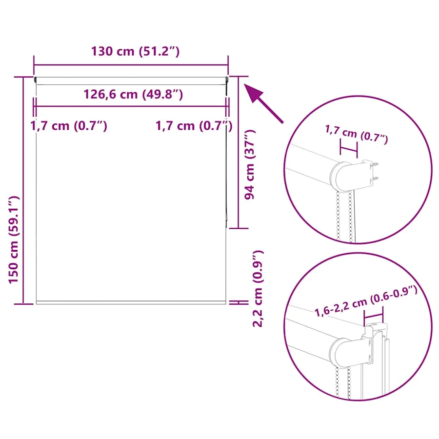Store enrouleur occultant blanc cassé 130x150 cm largeur tissu - 18