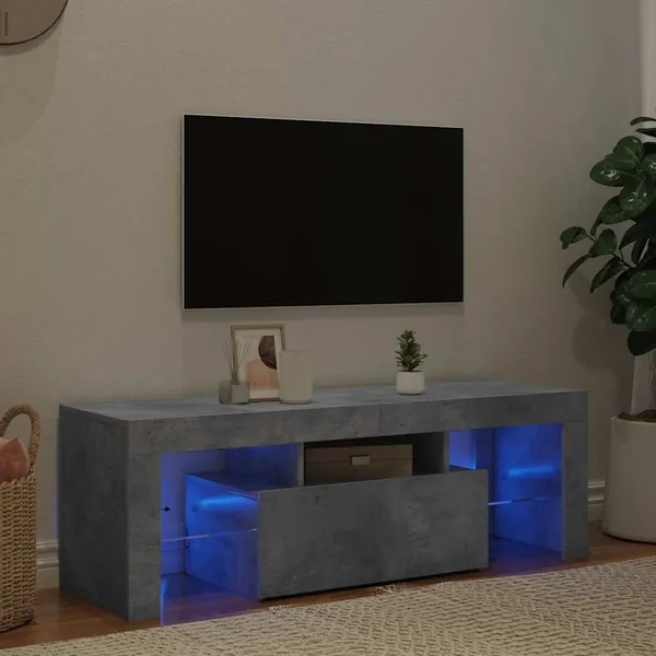 Meuble TV avec lumières LED gris béton 120x35x40 cm