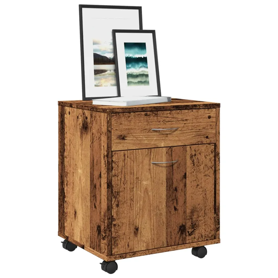 Armoire à roulettes vieux bois 45x38x54 cm bois d'ingénierie