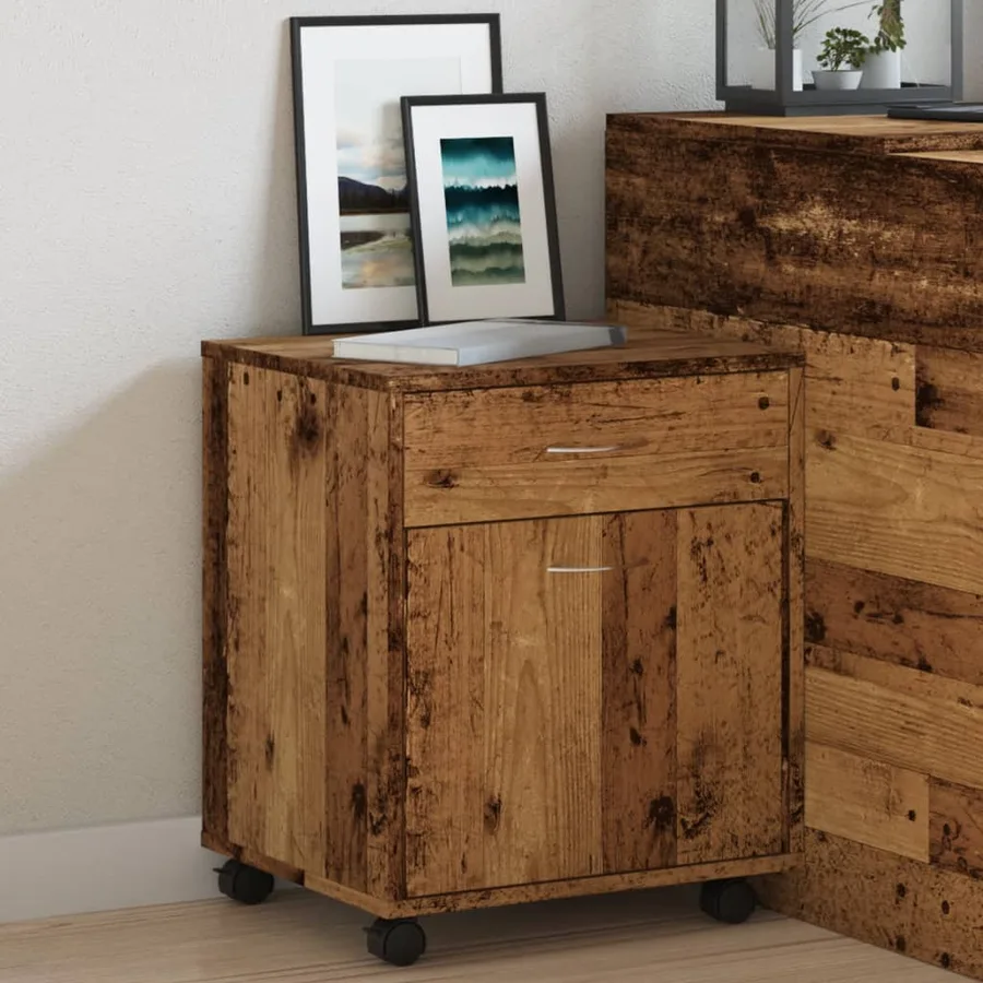 Armoire à roulettes vieux bois 45x38x54 cm bois d'ingénierie - 4
