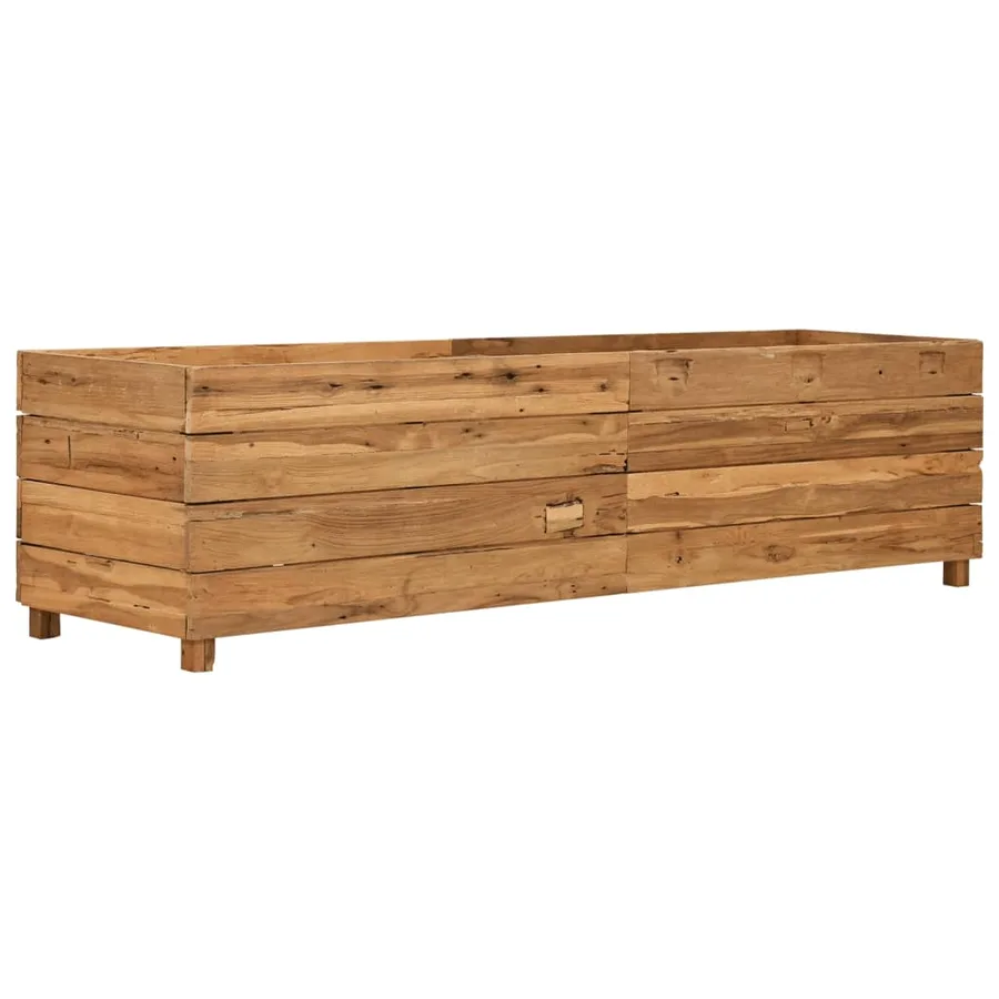 Raised bed 150x40x38 cm reclaimed teak wood and steel - 11