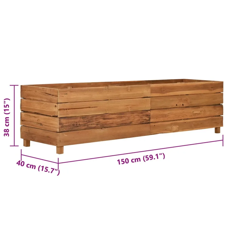Raised bed 150x40x38 cm reclaimed teak wood and steel - 8
