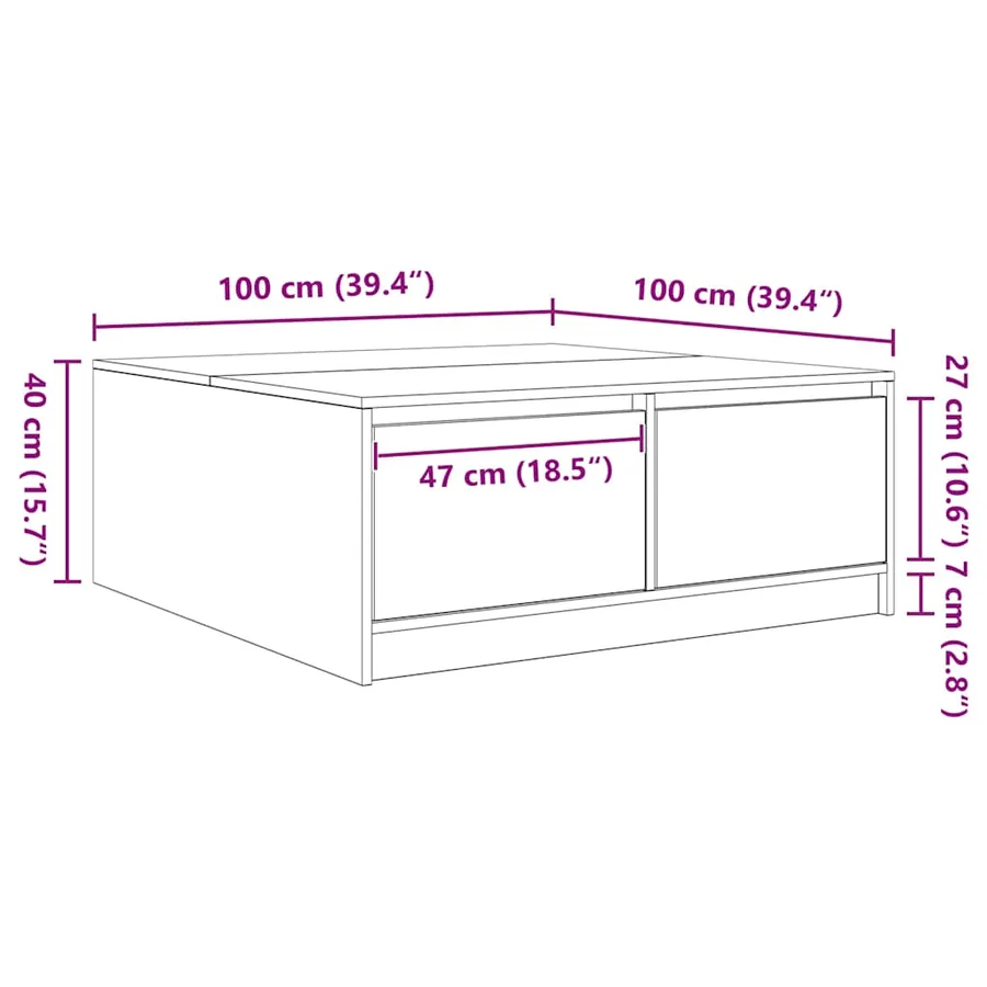 Table basse avec tiroirs chêne noir 100x100x40 cm - 13