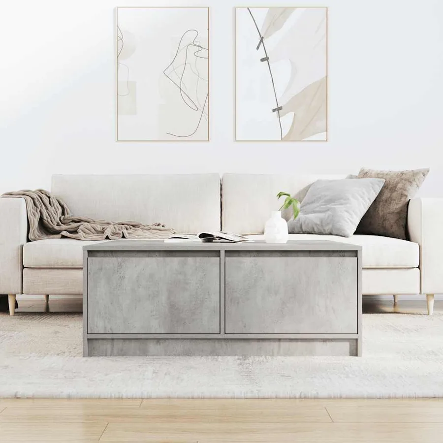 Table basse avec tiroirs gris béton 100x100x40 cm - 3