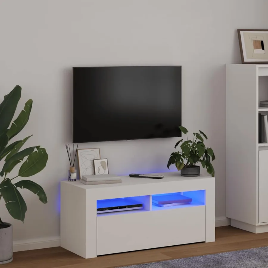 Meuble TV avec lumières LED blanc 90x35x40 cm
