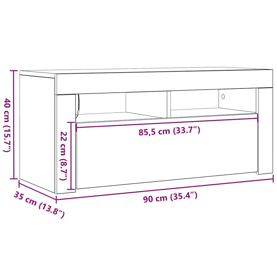 Meuble TV avec lumières LED blanc 90x35x40 cm - 16
