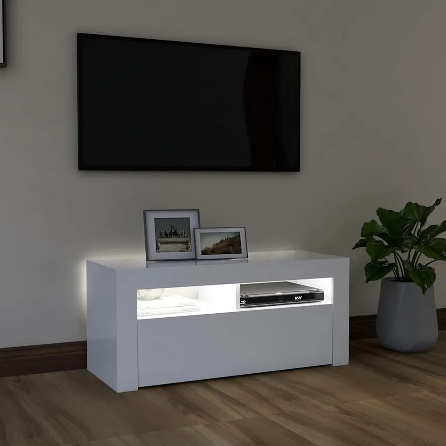 Meuble TV avec lumières LED blanc 90x35x40 cm - 3
