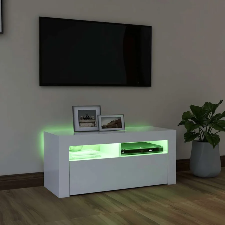 Meuble TV avec lumières LED blanc 90x35x40 cm - 4