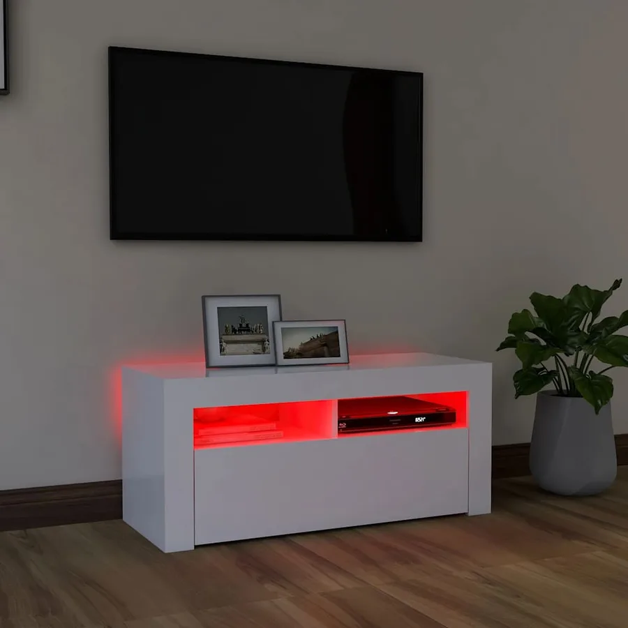 Meuble TV avec lumières LED blanc 90x35x40 cm - 5