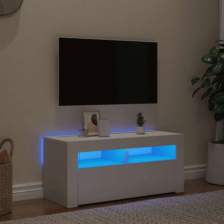 Meuble TV avec lumières LED blanc 90x35x40 cm - 6