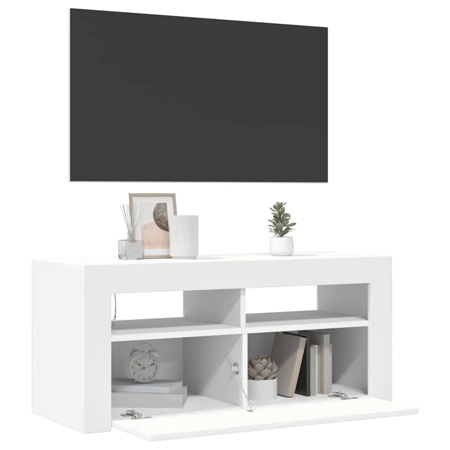 Meuble TV avec lumières LED blanc 90x35x40 cm - 7