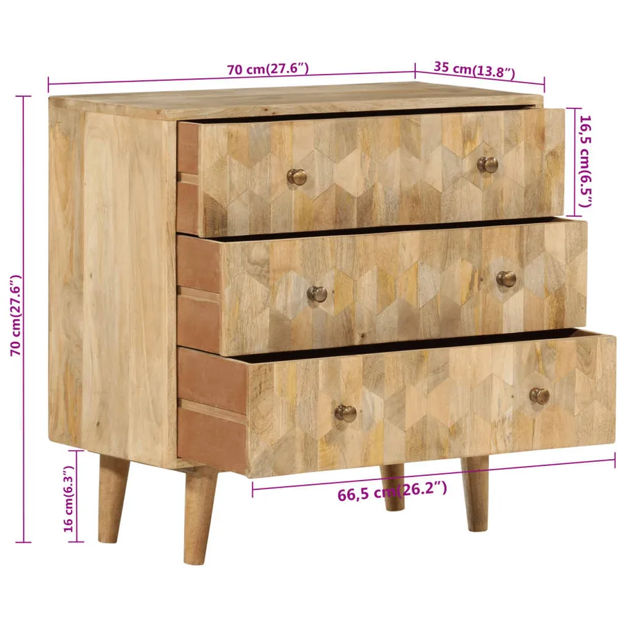 Armoire à tiroirs 70x35x70 cm bois massif de manguier - 10