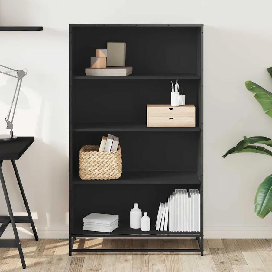 Bibliothèque noir 80,5x35x139 cm bois d'ingénierie - 3