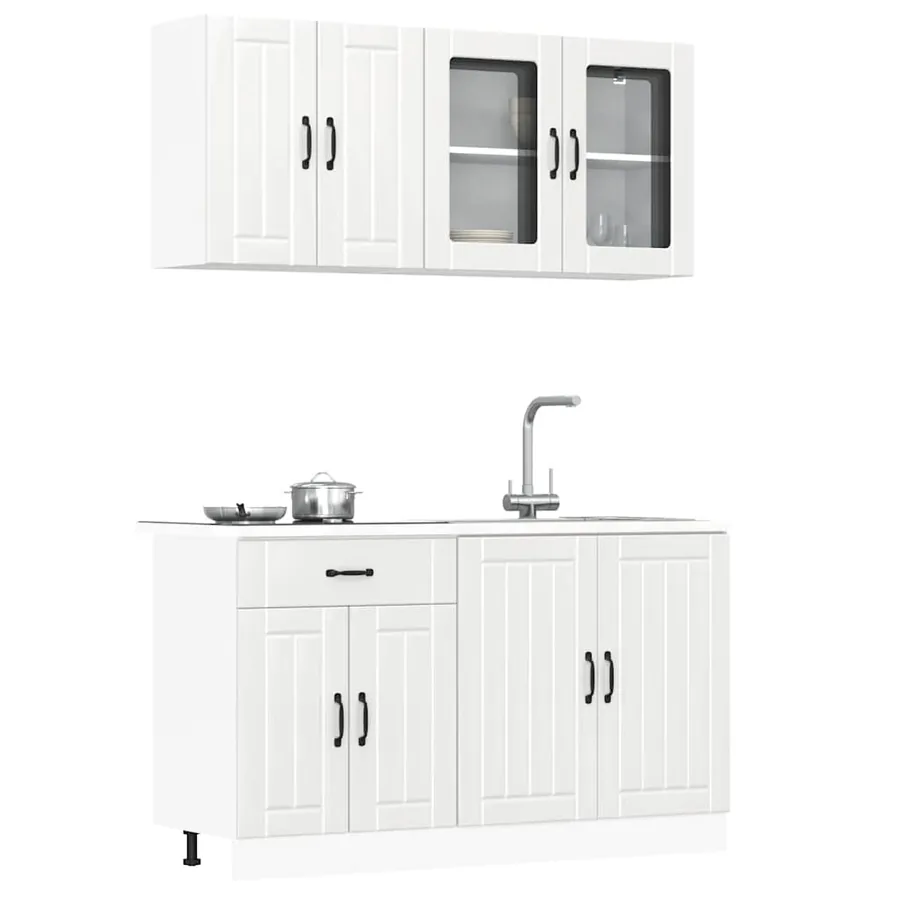 Ensemble de 4 meubles de cuisine "Lucca" en bois d'ingénierie blanc brillant