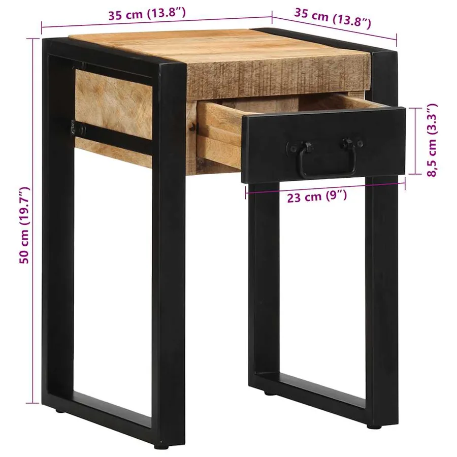 Table d'appoint 35x35x50 cm bois massif de manguier brut - 10
