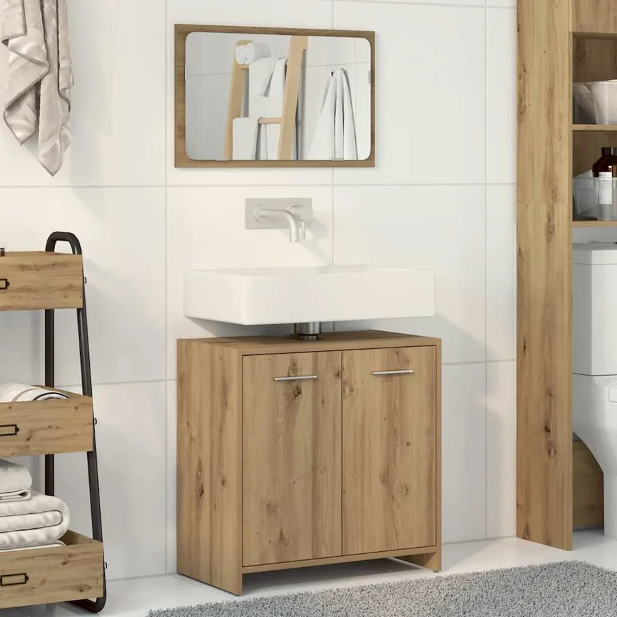 Armoire de salle de bain avec miroir chêne artisanal