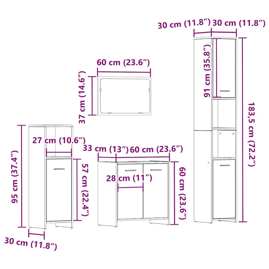 Ensemble de meubles salle de bain 4 pcs bois d'ingénierie - 13