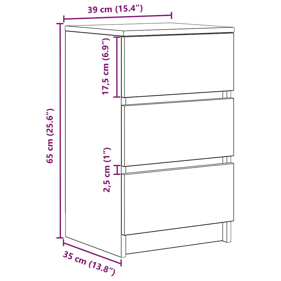 Tables de chevet avec 3 tiroirs 2 pcs sonoma gris 39x35x65 cm - 13
