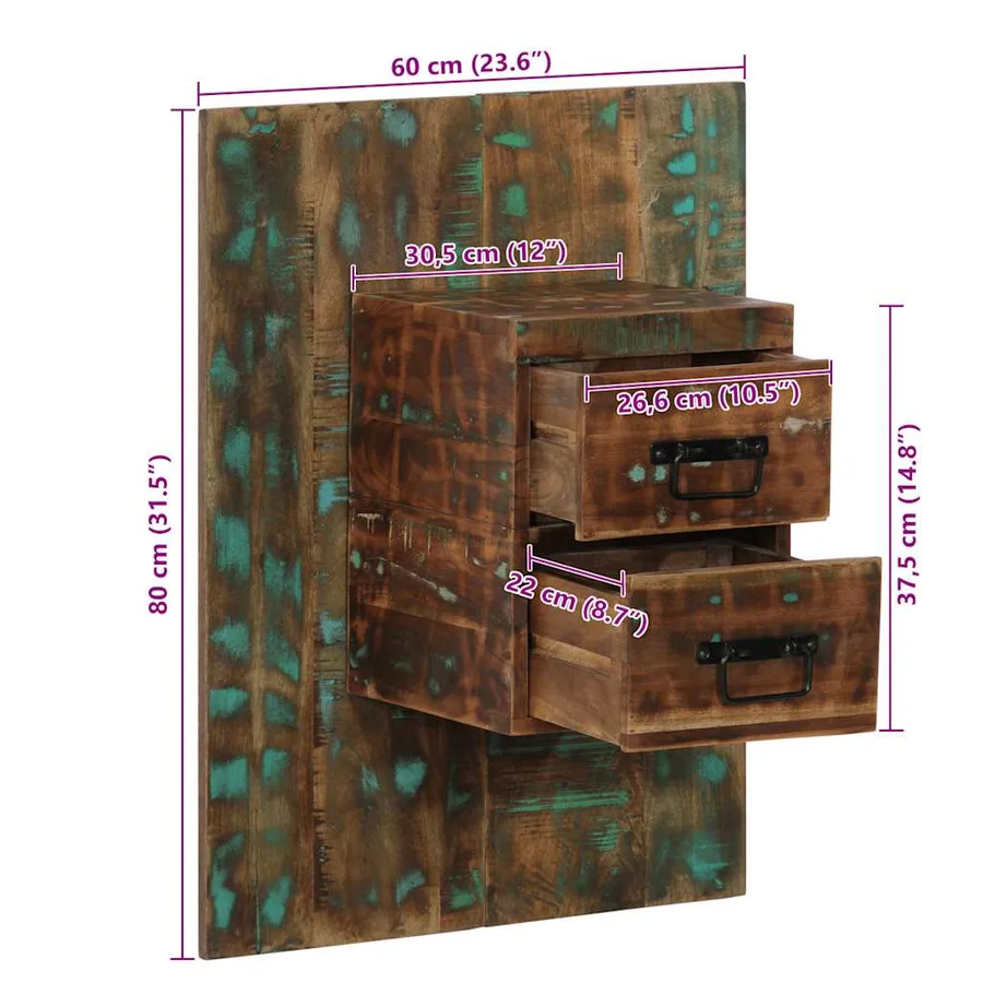 Table de chevet multicolore 60x32x80 cm bois de récupération - 11